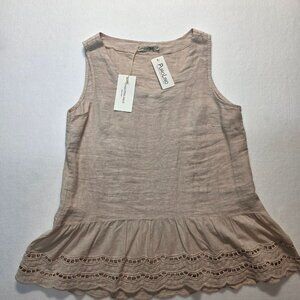 Valentina Naldi Linen Sleeveless Eyelet Ruffle Hem Tank Top